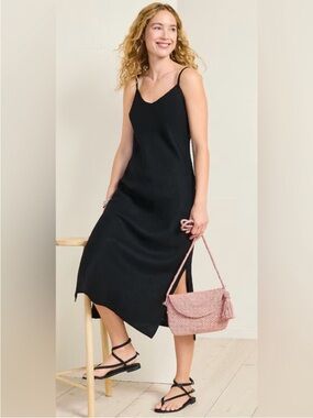 Garnet Hill Easy Linen Slip Dress Black Size 4